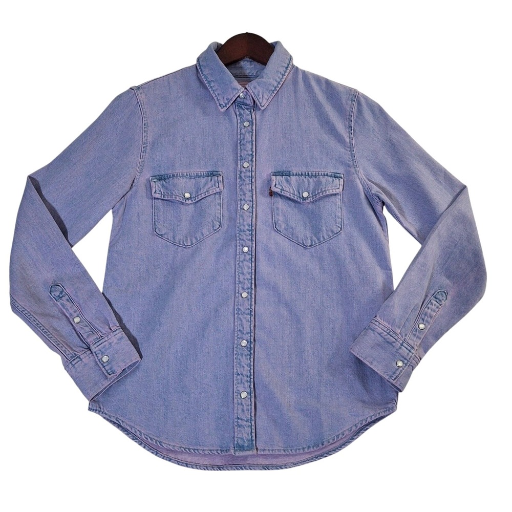 Levi's Denim Shirt Womens XS Purple Pearl Snap Western Chambray Cowgirl